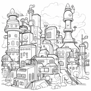 Futuristic city V3 Coloring Page for Kids