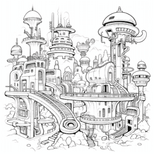 Futuristic city V4 Coloring Page for Kids