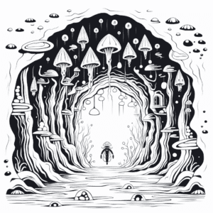 Underwater cave V3 Coloring Page for Kids