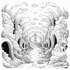 Underwater cave V4 Coloring Page for Kids